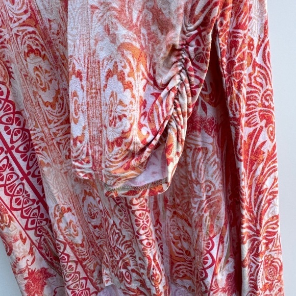 Chico’s Tonic Eclectic Sharkbite Elegance Coral Quarter Sleeve Top Size 3 US XL - Picture 7 of 15